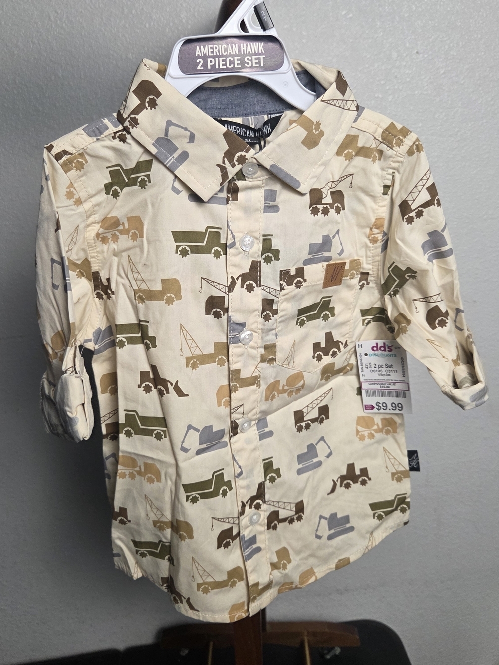 American Hawk Cream Construction Print Button-Down Shirt for Kids